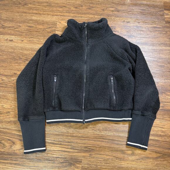 Athleta Tugga Sherpa Teddy jacket black cropped athletic fleece womens Small - Picture 1 of 6
